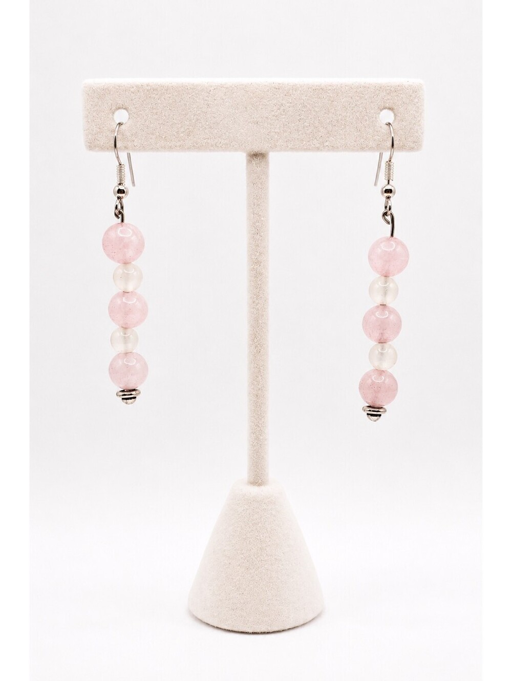 Handmade Pink & White Beaded Dangle Earrings